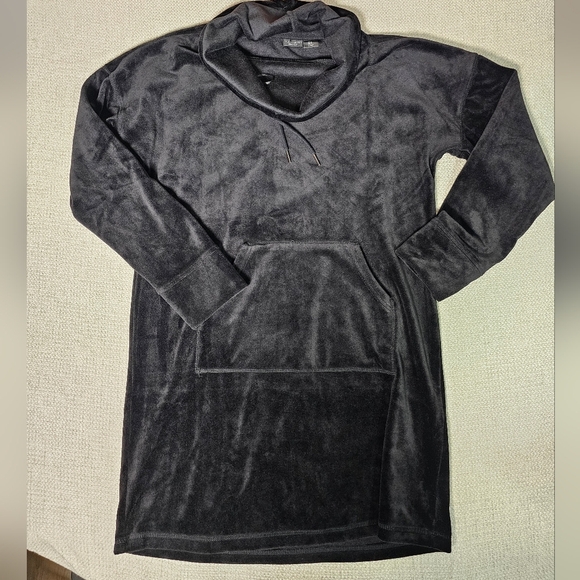 Tahari Cozy Black Velour Longline Long Hoodie Sleepwear Small - Picture 7 of 13